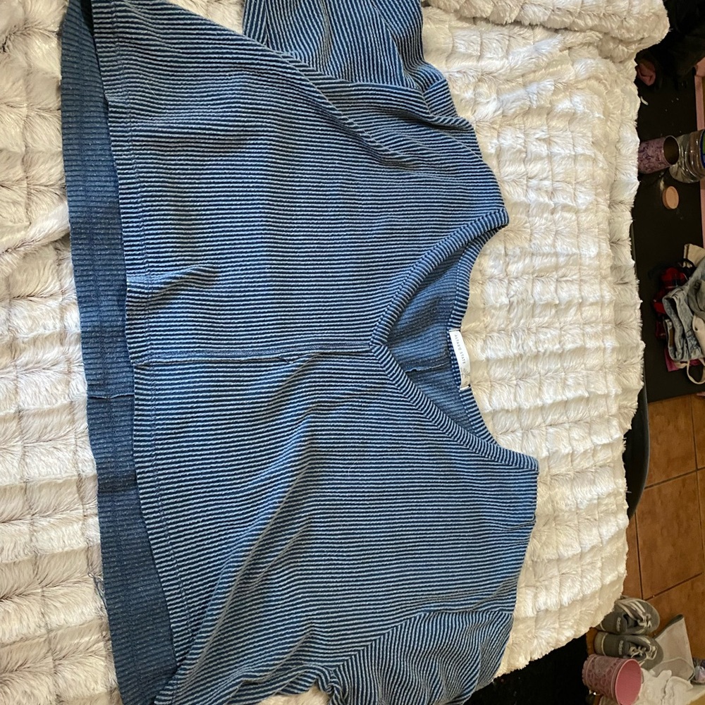 Altard state oversized top off shoulder blue ribbed